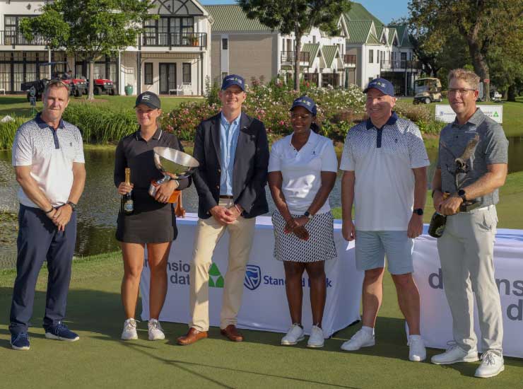 At the Dimension Data Pro-Am prizegiving ceremony, with Moa Folke (second from left) and Oliver Bekker (right)